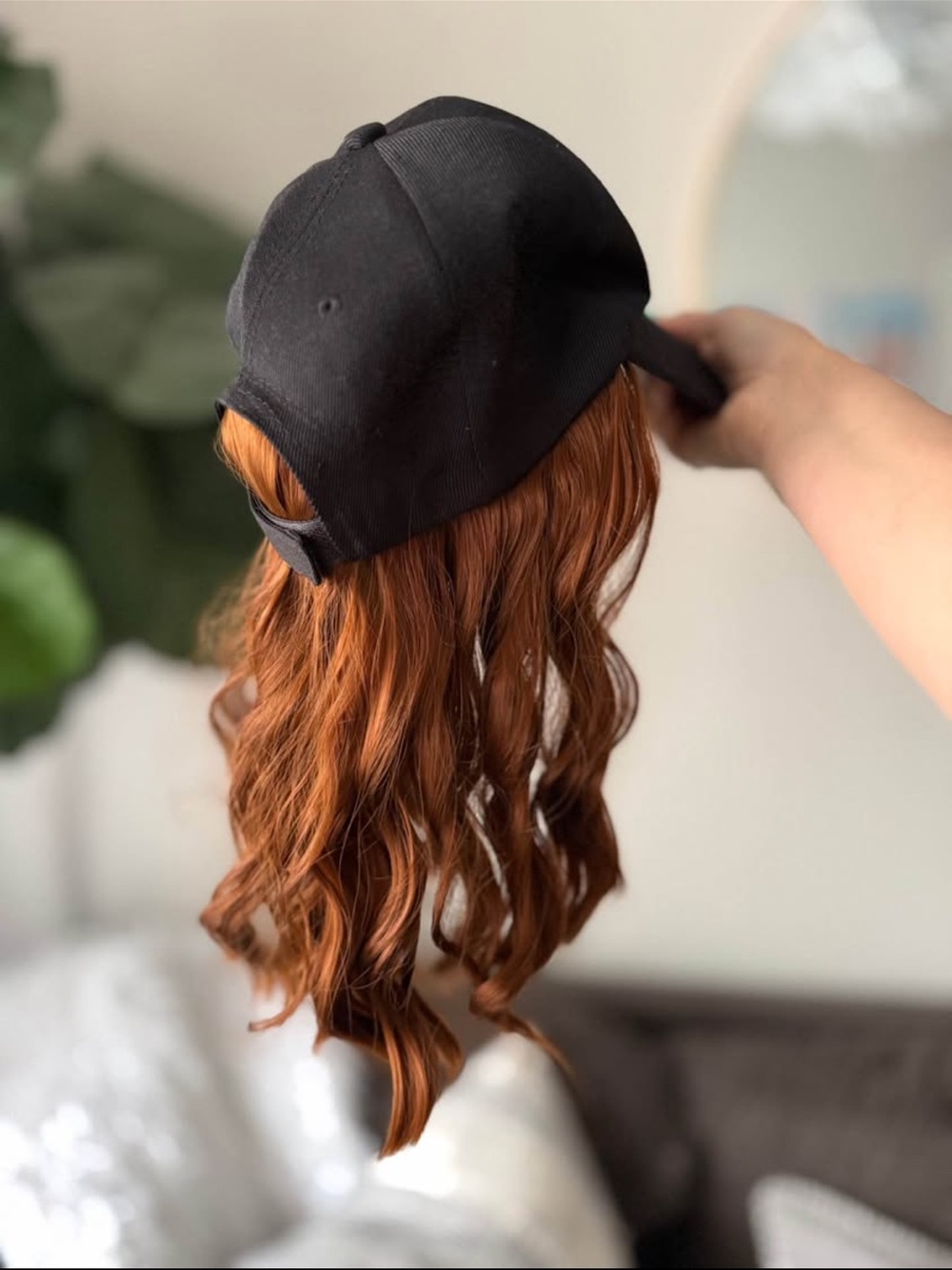 🧢 Hair Hat - Black Baseball Cap with Auburn Wig Attached